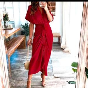 NEW Red Women Button Dress